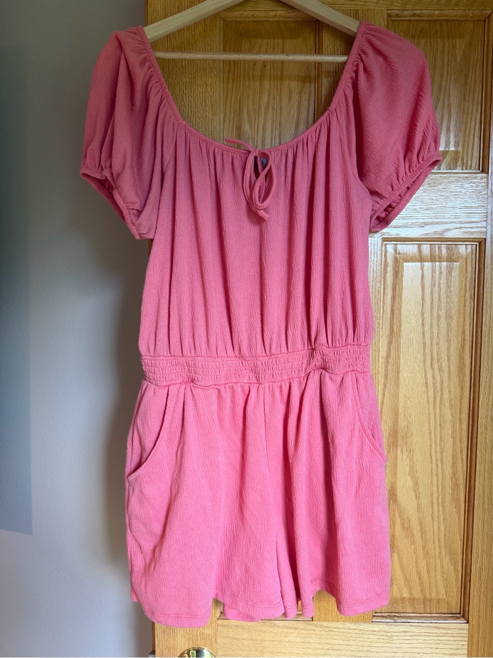 Pink Crinkle Gauze Puff Sleeve Romper Coquette Cottagecore Summer Playsuit M